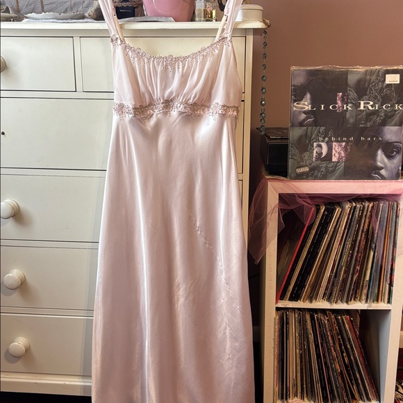 Vintage Y2K Princess Slip Dress Long Maxi Gown Blush Pink Renaissance Girly 90 L - Picture 1 of 17